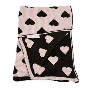 First Impressions Pink Brown Hearts Reversible Soft Chenille Baby Blanket